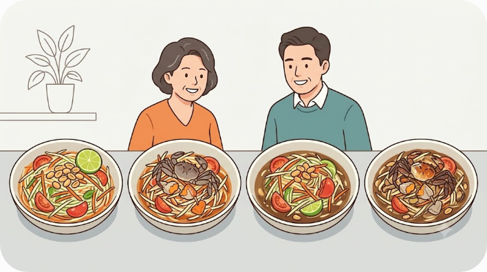 쏨땀 타이와 뿌 쁠라라 계열의 재료 차이 비교