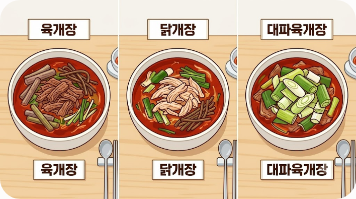 육개장 닭개장 대파육개장의 건더기 차이 비교