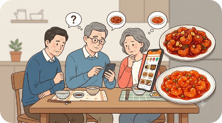 배달앱 옆에 나란히 놓인 깐쇼새우와 칠리새우