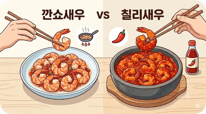조리 이름과 소스 이름으로 나뉘는 깐쇼새우와 칠리새우 비교
