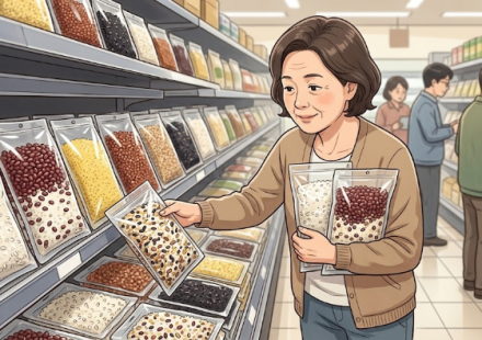 정월대보름을 앞두고 서로 다른 곡물 구성이 담긴 오곡밥용 상품이 놓인 마트 곡물 코너