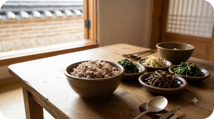 오곡밥과 묵은 나물을 함께 차린 정월대보름 상차림