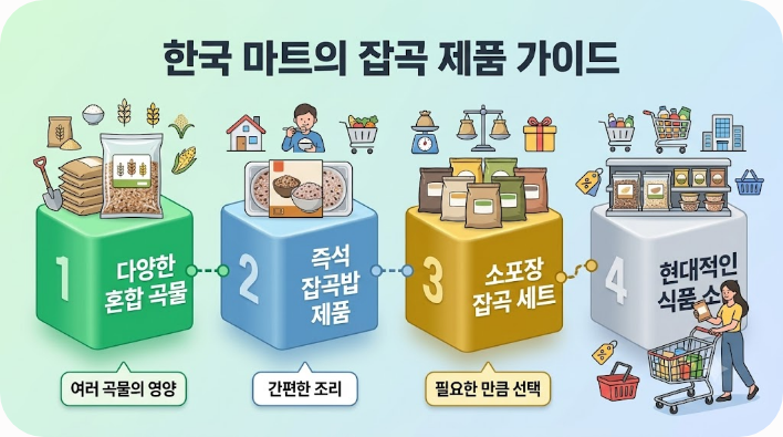 마트에서 명절 음식명과 상품명으로 함께 쓰이는 오곡밥용 혼합 곡물 상품