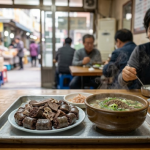 병천 전통시장 식당에 차려진 순대와 순댓국
