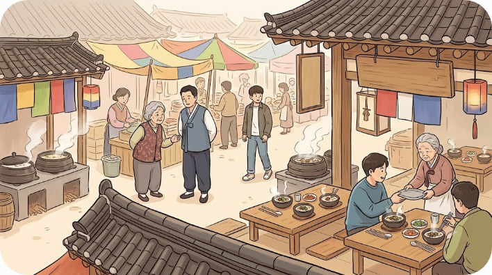 아우내장터를 떠올리게 하는 전통시장과 순대 음식점 거리