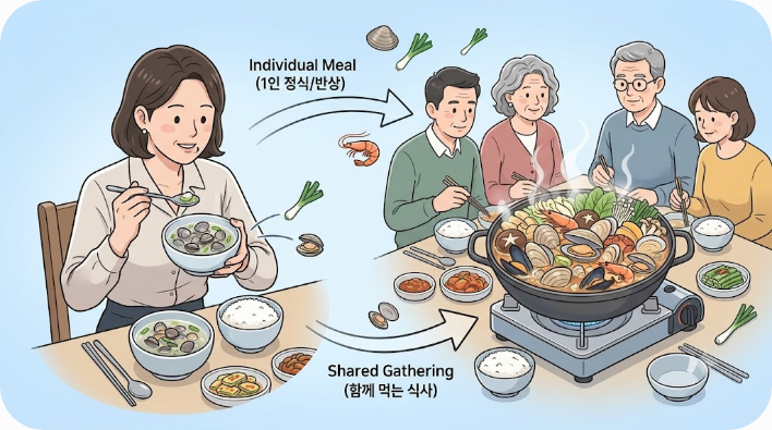 조개국과 조개탕의 겹치는 모습과 차이를 보여 주는 삽화