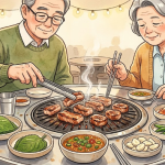대구 막창 식당 불판에서 돼지막창을 굽는 장면