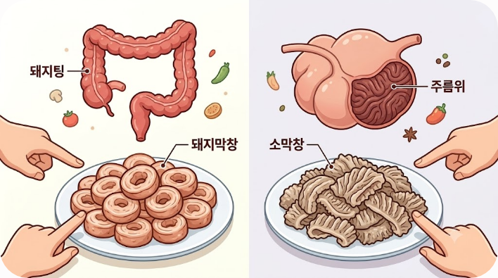 돼지막창과 소막창이 가리키는 부위 차이