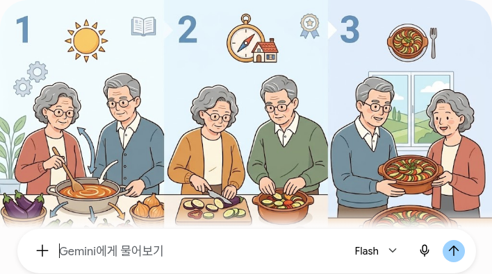 여러 재료를 휘저어 섞는 동작에서 라타투이 이름 뜻을 보여 주는 설명 이미지