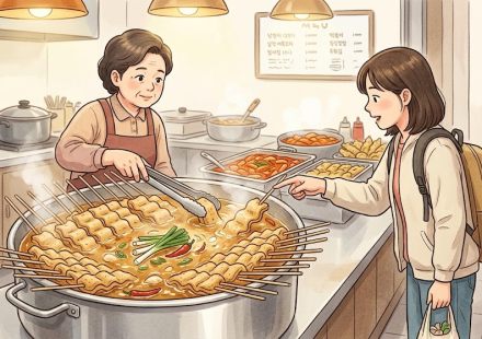 오뎅 이름 뜻 분식집 냄비의 어묵꼬치를 가리켜 주문하는 장면