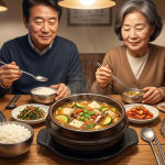 된장찌개 이름 뜻 고깃집 불판 옆에 밥과 함께 놓인 뚝배기 된장찌개