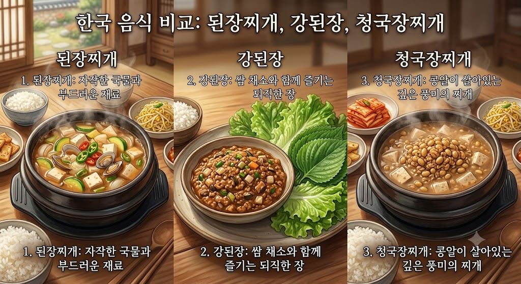 된장찌개 이름 뜻 된장찌개와 강된장, 청국장찌개의 질감과 먹는 방식 비교