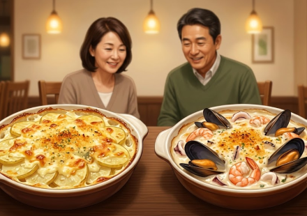 그라탱 이름 뜻 서로 다른 재료로 만든 감자 그라탱과 해산물 그라탱