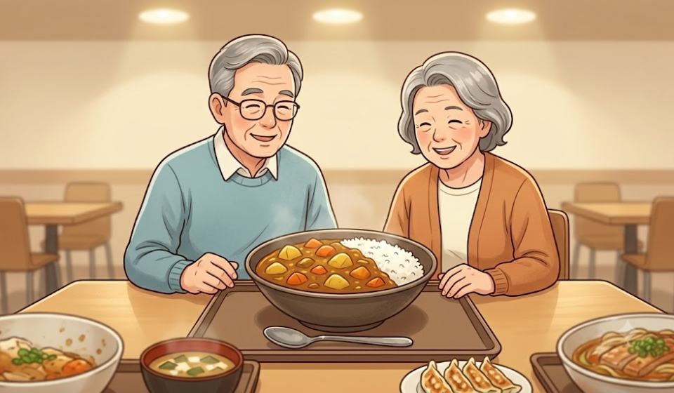 카레 이름 뜻 푸드코트 식탁에 놓인 걸쭉한 일본식 카레라이스