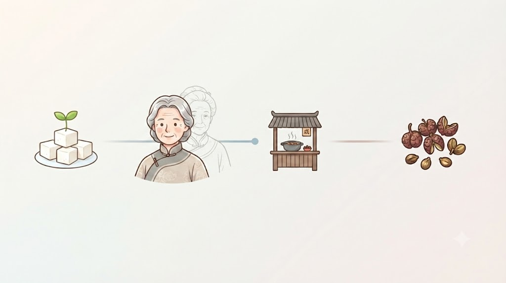 마파두부 이름 뜻 마파두부 이름이 매운맛보다 옛 인물의 별칭에서 비롯되었음을 보여주는 무문자 인포그래픽