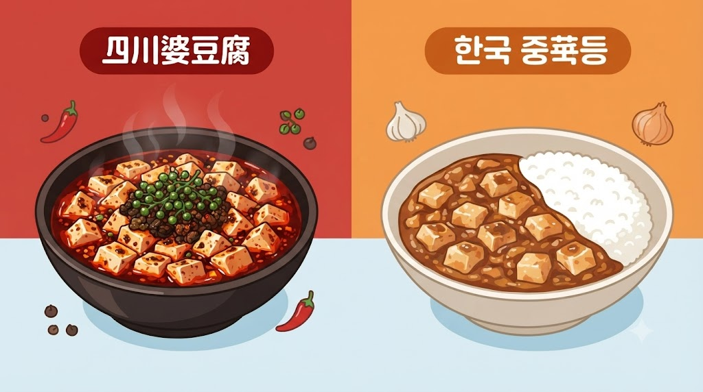 마파두부 이름 뜻 얼얼한 쓰촨식 마파두부와 걸쭉하고 순한 한국식 마파두부 비교 삽화
