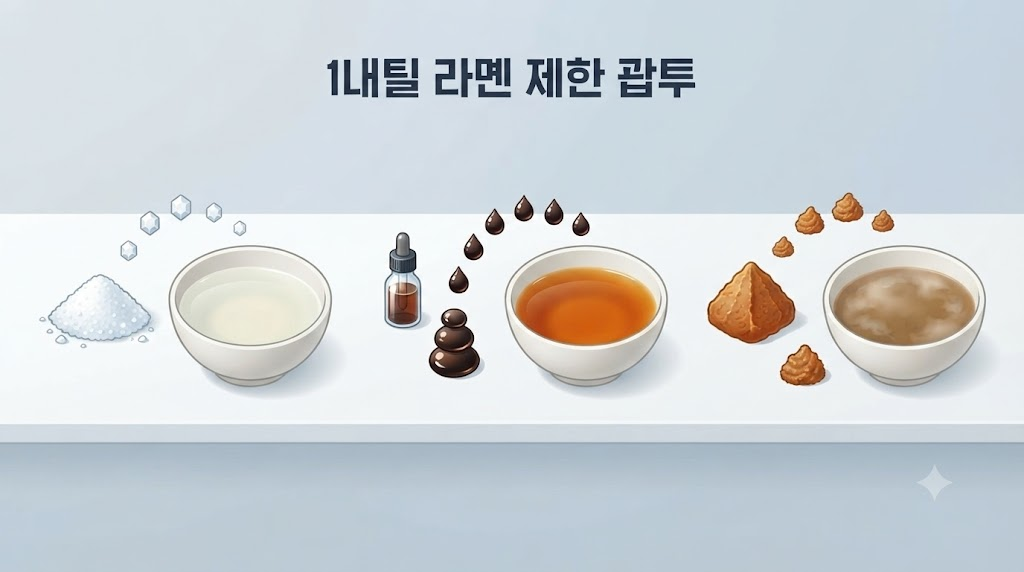 시오라멘 이름 뜻 소금 타레와 간장 타레, 된장 계열 양념이 라멘 국물로 이어지는 무문자 비교 인포그래픽