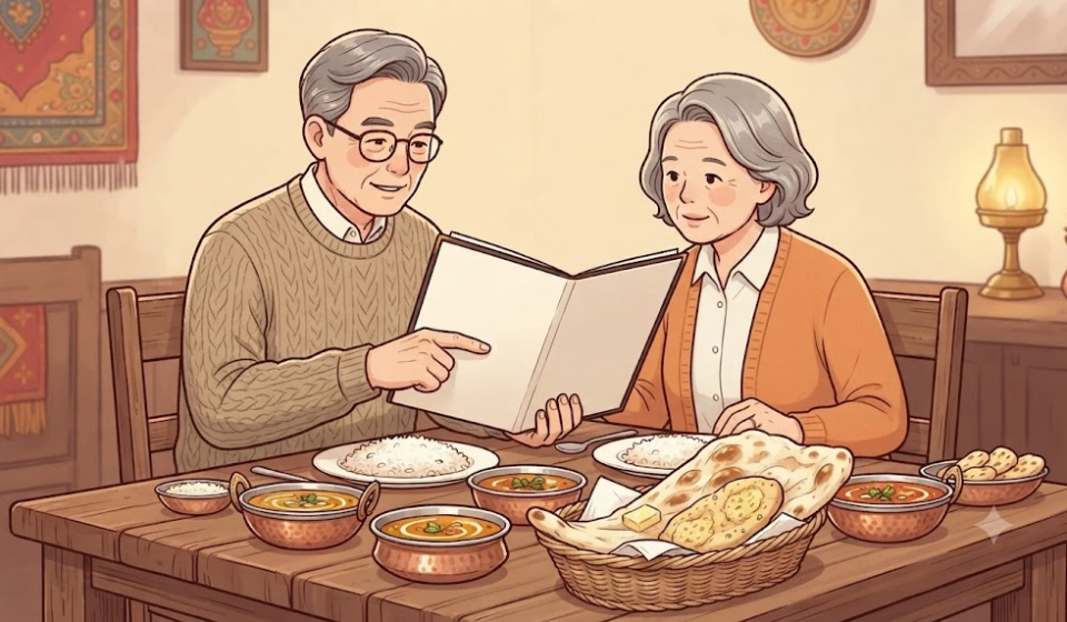 난 이름 뜻 인도 음식점 식탁에 커리와 여러 종류의 난이 함께 놓인 모습