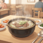 곰탕 이름 뜻 국밥집 식탁에 놓인 맑은 소고기 곰탕 한 그릇