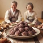 경단 이름 뜻 백일상이나 전통 상차림에 놓인 붉은 팥고물 경단