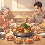 감자탕 이름 뜻을 떠올리게 하는 돼지 등뼈와 감자가 담긴 감자탕 한 냄비