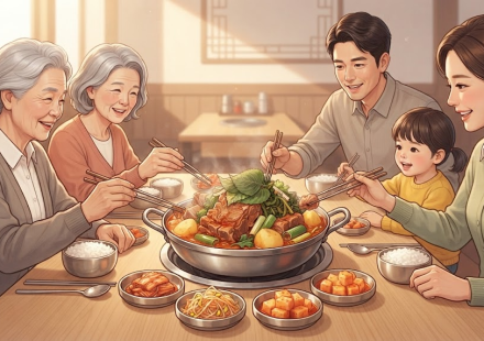 감자탕 이름 뜻을 떠올리게 하는 돼지 등뼈와 감자가 담긴 감자탕 한 냄비