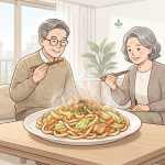 야키우동 이름 뜻을 보여주는 일본식 볶음 우동 한 접시