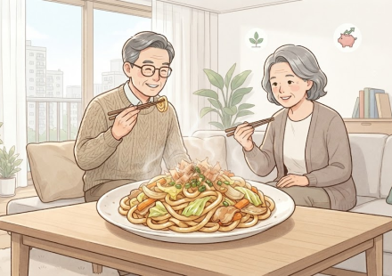 야키우동 이름 뜻을 보여주는 일본식 볶음 우동 한 접시