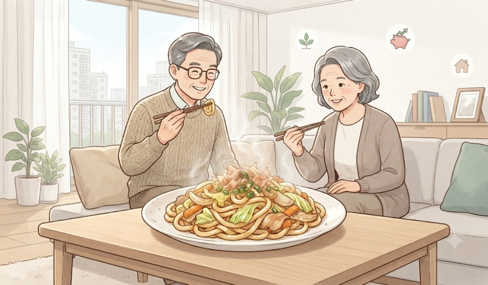 야키우동 이름 뜻을 보여주는 일본식 볶음 우동 한 접시