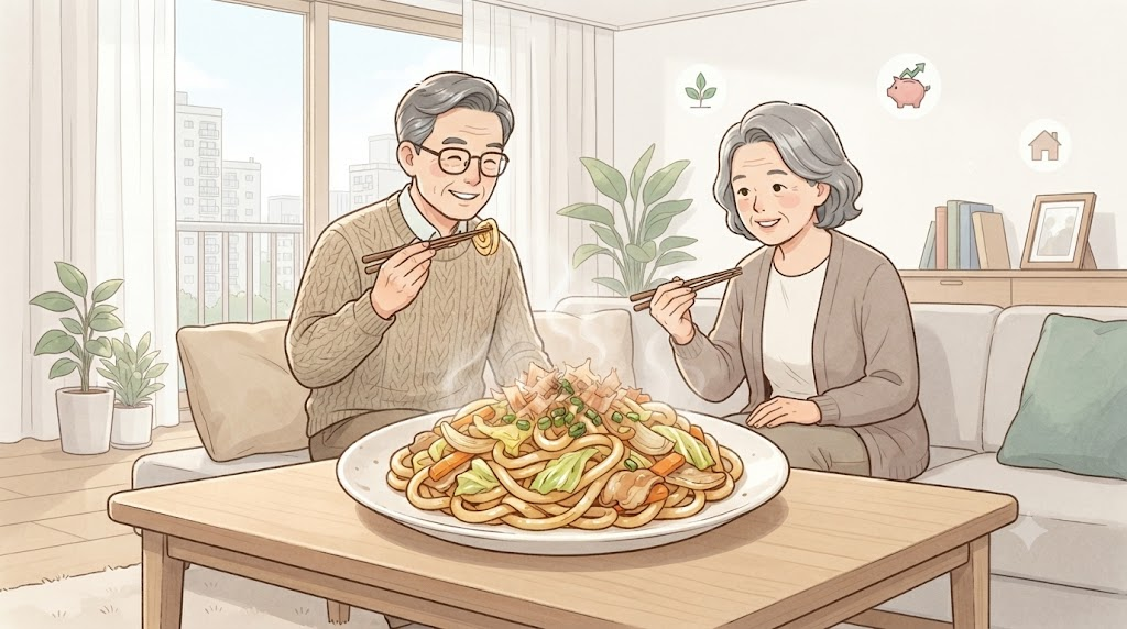 야키우동 이름 뜻을 보여주는 일본식 볶음 우동 한 접시