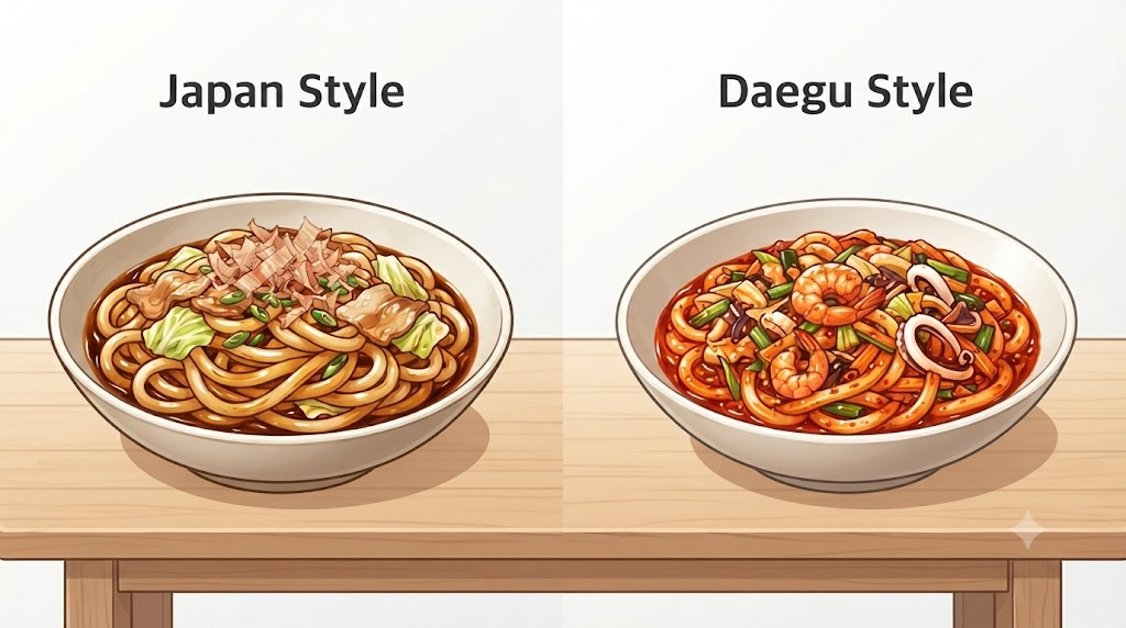 야키우동 이름 뜻 일본식 야키우동과 대구식 야끼우동의 음식 모습 차이
