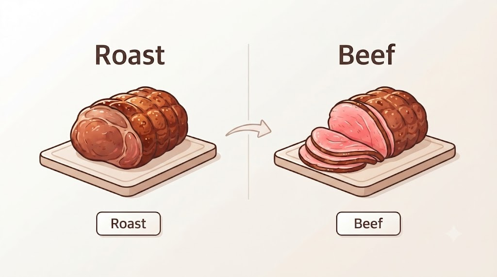 roast와 beef의 의미를 나누어 보여 주는 로스트비프 이름 뜻 설명