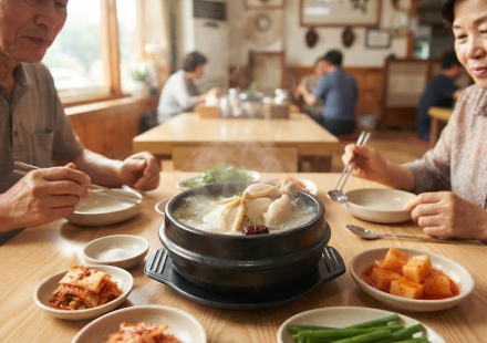 복날 식당에서 삼계탕 한 그릇을 보는 장면과 삼계탕 이름 뜻
