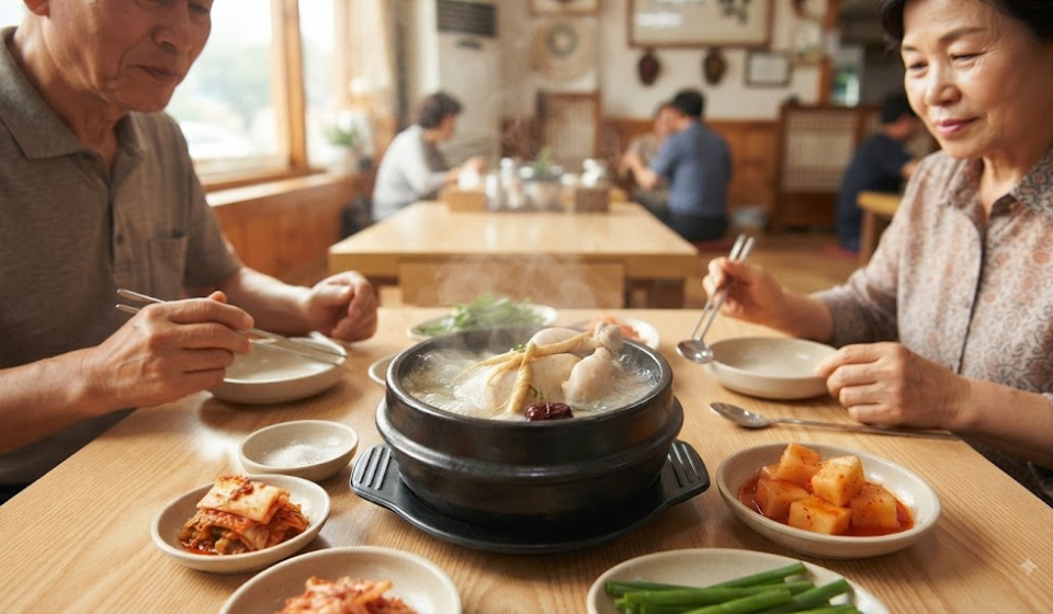 복날 식당에서 삼계탕 한 그릇을 보는 장면과 삼계탕 이름 뜻