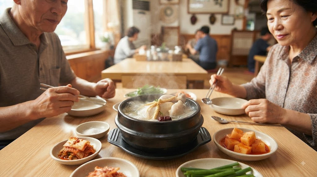 복날 식당에서 삼계탕 한 그릇을 보는 장면과 삼계탕 이름 뜻