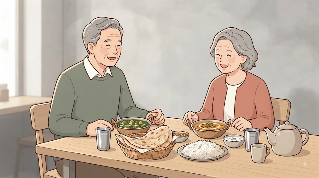차파티 이름 뜻 인도 음식점 식탁에 놓인 차파티와 카레 메뉴 장면