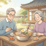 중국냉면 이름 뜻을 보여주는 여름 중국 음식점의 차가운 면 요리 장면