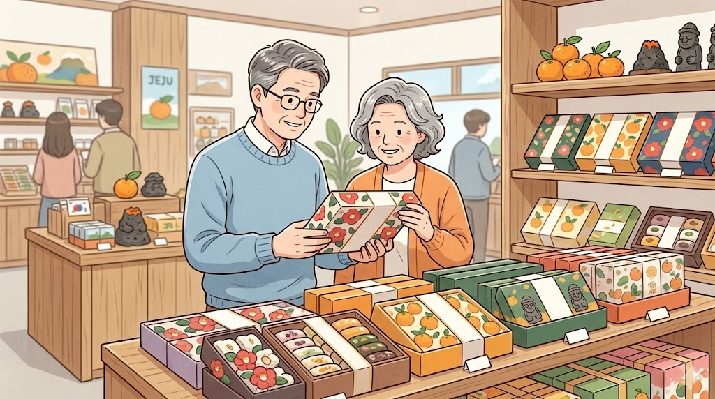 오메기떡 이름 뜻 제주 여행 기념품 코너의 오메기떡 선물 포장 모습