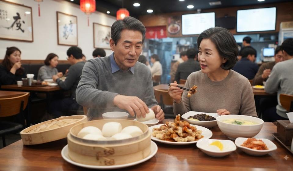 만터우 이름 뜻 중식당 식탁 위에 놓인 만터우 찐빵과 중국 음식 상차림
