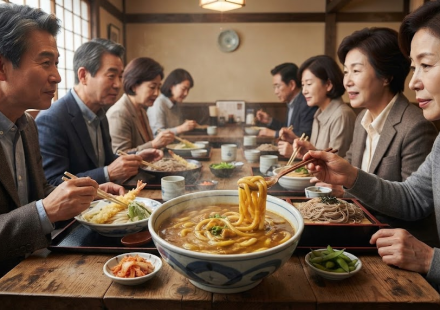 카레우동 이름 뜻 일본 음식점에서 카레우동 메뉴를 고르는 장면과 따뜻한 우동 한 그릇