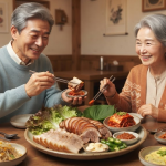 보쌈 족발 김치와 쌈 채소가 곁들여진 보쌈과 족발 한 상