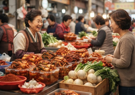 강화순무김치 이름 뜻 강화도 특산품 코너에서 순무와 순무김치를 함께 살펴보는 장면