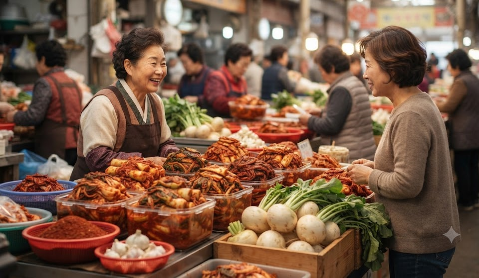 강화순무김치 이름 뜻 강화도 특산품 코너에서 순무와 순무김치를 함께 살펴보는 장면