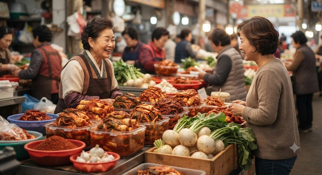 강화순무김치 이름 뜻 강화도 특산품 코너에서 순무와 순무김치를 함께 살펴보는 장면