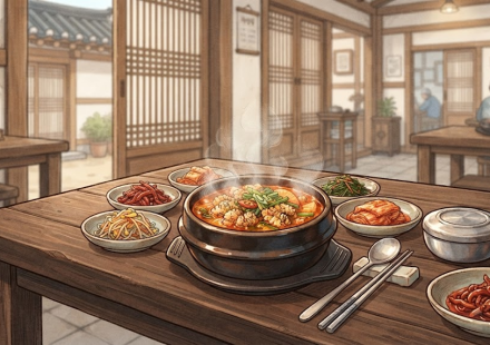 알탕 이름 뜻 해산물 식당 테이블 위 알탕 한 그릇과 생선 알 재료를 보여주는 장면