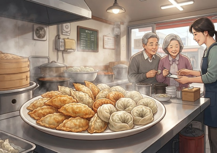군만두 이름 뜻 분식집에서 군만두와 찐만두를 고르는 장면