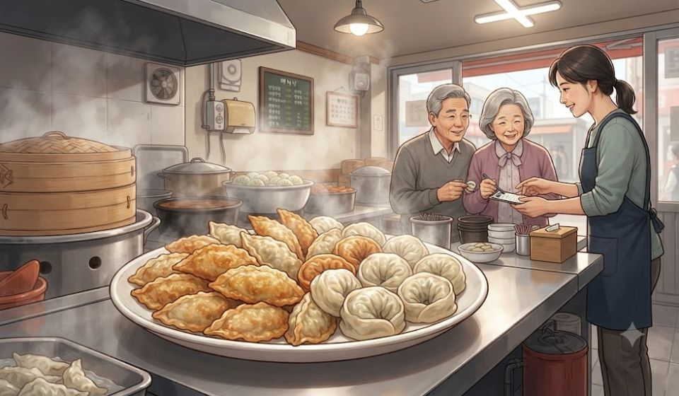 군만두 이름 뜻 분식집에서 군만두와 찐만두를 고르는 장면
