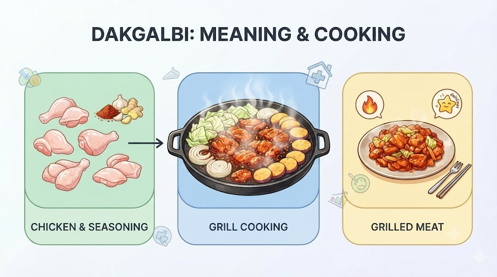 닭갈비 이름 뜻 닭갈비 이름 속 갈비 의미를 설명하는 음식 구조 삽화