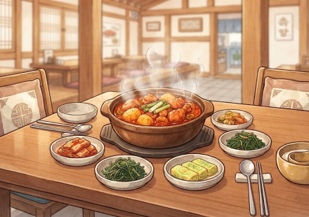 닭볶음탕 이름 뜻 메뉴판 속 닭볶음탕과 닭도리탕을 떠올리는 한식당 식탁 장면