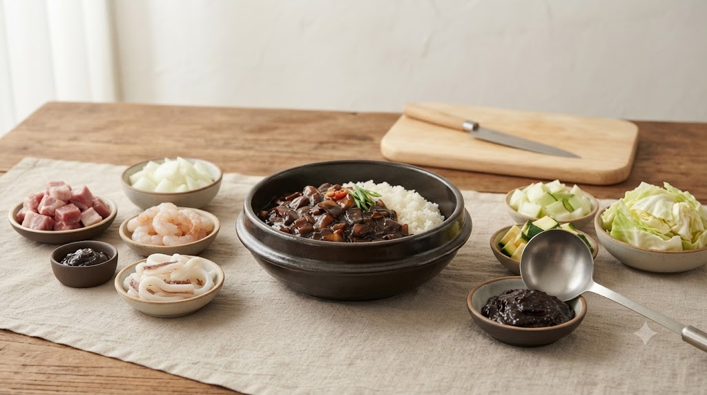 잡탕밥 이름 뜻 잡탕밥에 사용되는 해산물과 채소 재료 모습